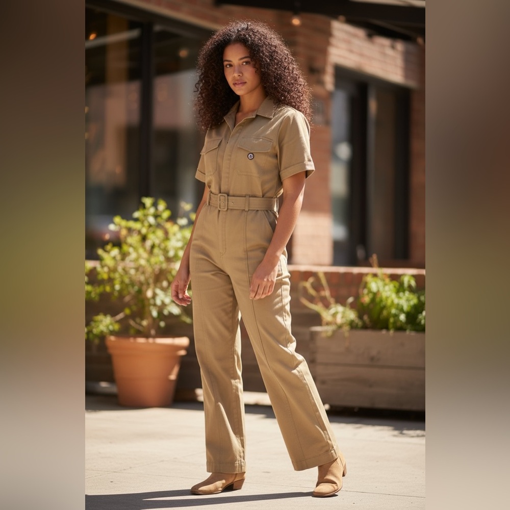 Stylish Tan Jumpsuit with Belt